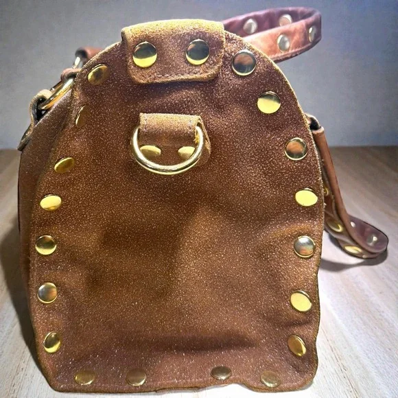 Hammitt Crystal Leather Doctor Bag Purse Satchel Brown Gold Studs - Picture 5 of 13